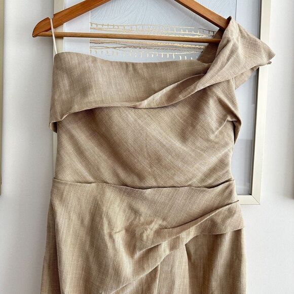 Zara Midi Slip Dress Womens Small Asymmetrical Taupe Neutral Sheath 3265/332 - Picture 5 of 8